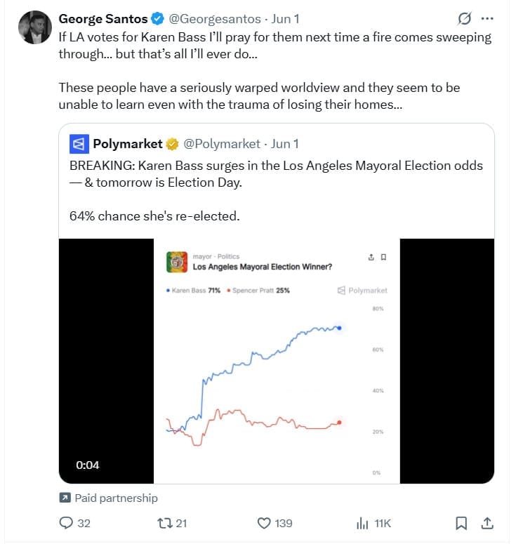George Santos Criticizes Kalshi & NPR, Polymarket Ends Partnership